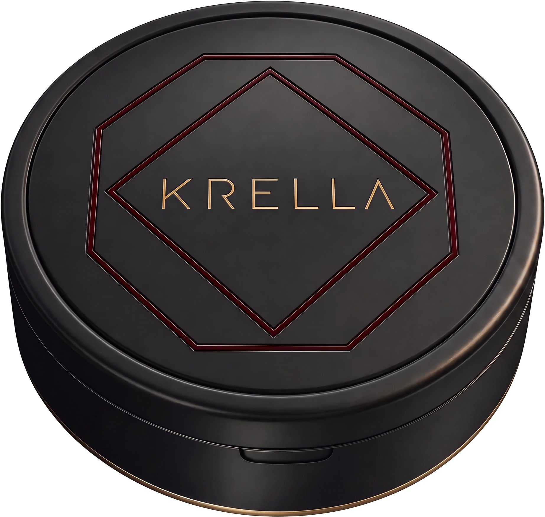 Krella nicotine-free oral pouch tin in black, gold and plum